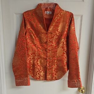 Vibrant Red and Gold Chinese Brocade Satin Jacket